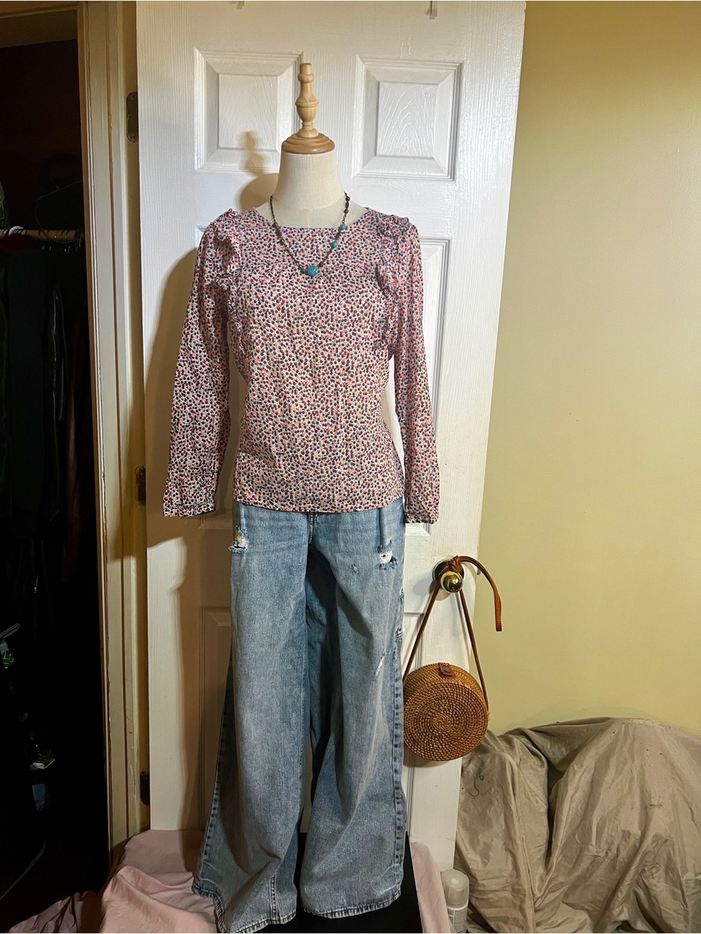 J Crew Mercantile Wms Floral Ruffle Cotton Casual Peasant Top 4